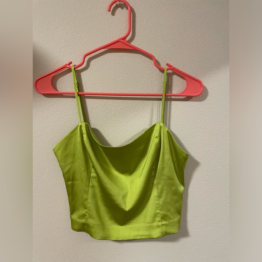 Women’s Satin Tops Neon Green Color